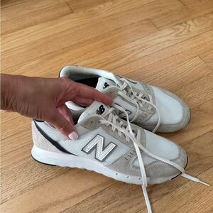 New Balance Cream and Gray Athletic Shoes